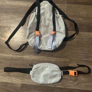 lululemon athletica Gray Backpack and Waist Bag Set with Orange Accents